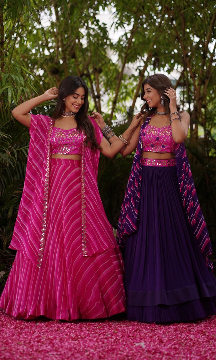 Reigning like a true traditional beauty, in our most coveted shades of pink!…. #isliebypriyajain #islie #priyajain #fashionable #fashion #aesthetic #indianfashion #indianwear #indiandesignerwear Mehendi Lahanga, Lehenga Designs Leheriya, Shades Of Pink Lehenga, New Lehenga Choli Designs, Lahriya Lehanga, Bandhej Lehenga Choli, Leheriya Outfit Ideas, Laheriya Design Lahenga, Lehriya Chaniya Choli