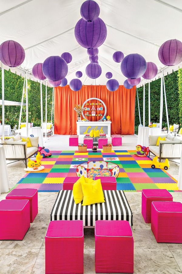 an outdoor party with bright colors and decorations