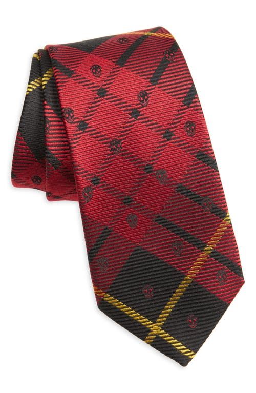 "Find ALEXANDER MCQUEEN Tartan Skull Silk Tie on Editorialist. McQueen's rebellious spirit reigns supreme in this skull-patterned tartan tie woven from fine Italian silk. 58\" length, 3\" width 100% silk Dry clean Made in Italy" Mcqueen Tartan, Tartan Tie, Silk Ties, Alexander Mcqueen, Tartan, Alexander, Black And Red, In Italy, Dry Clean