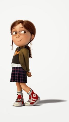 a cartoon girl with glasses and a green shirt is standing in front of a white background