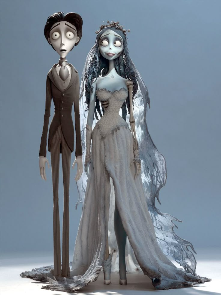 an animated couple dressed up as corpse bride and groom