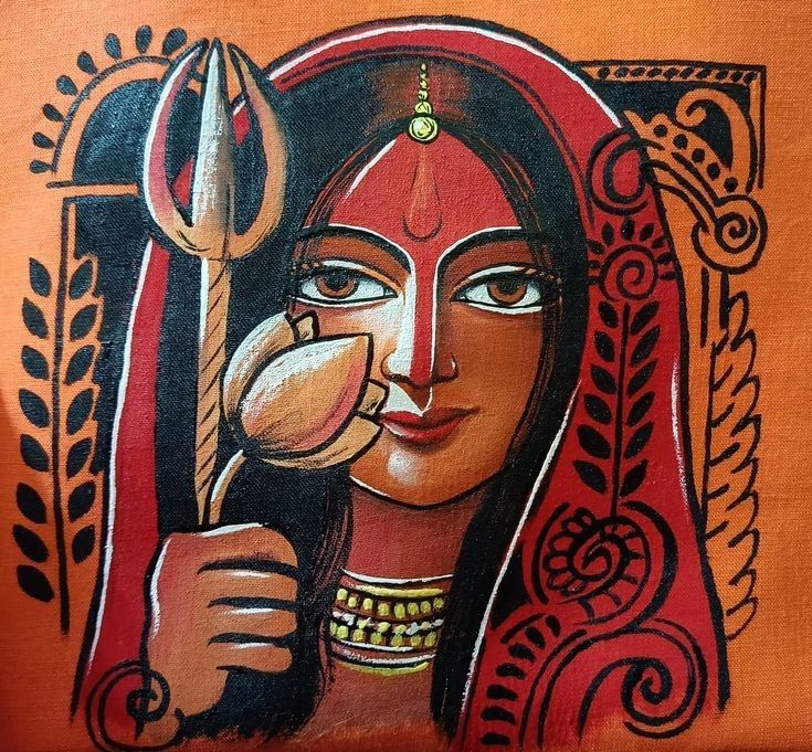 Durga Puja Drawing Ideas Easy, Maa Durga Acrylic Painting, Painting Of Maa Durga, Maa Durga Acrylic Painting On Canvas, Drawing For Durga Puja, Maa Durga Canvas Painting, Durga Art Paintings, Durga Maa Paintings Canvas, Devi Durga Paintings