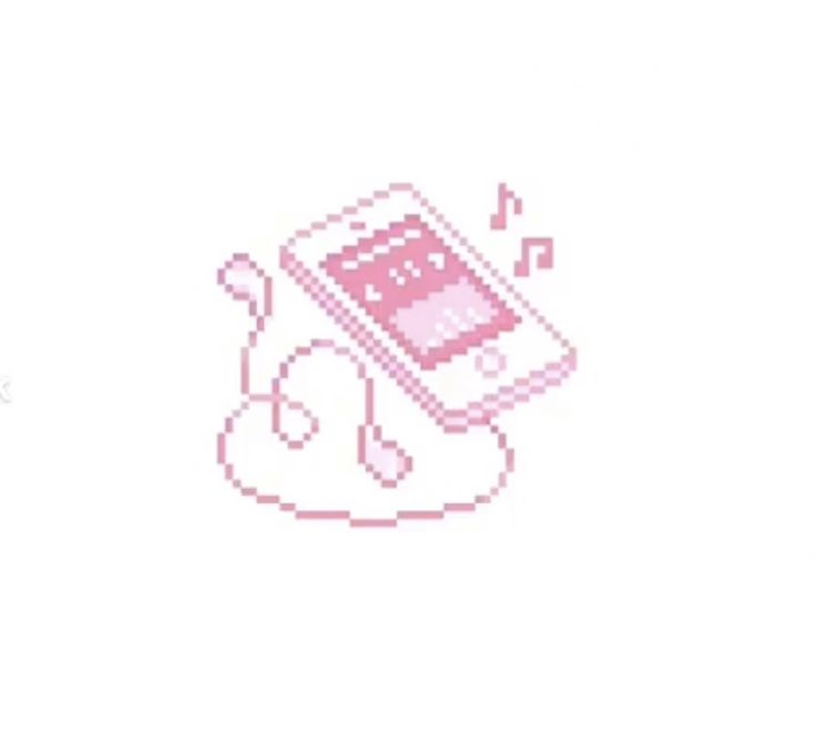 a pixelated image of a cell phone with music notes coming out of the screen