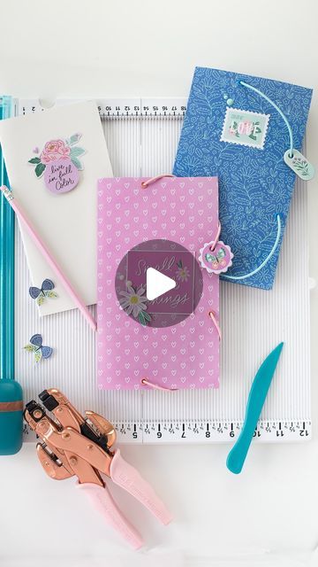 various crafting supplies laid out on top of a ruler