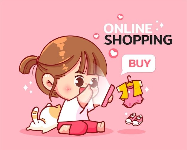 Shopping Online Illustration, Shopping Cartoon, Cartoon Shopping, Cartoon Art Illustration, Phone Cartoon, Bus Cartoon, Logo Online Shop, Moon Cartoon, Stickers Design