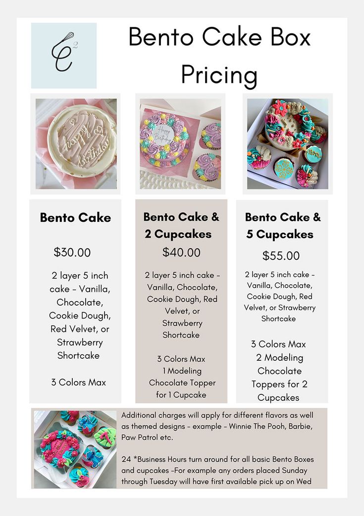 an advertisement for the bento cake box pricing