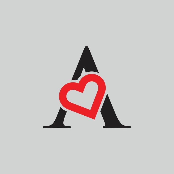 the letter a with a heart in it's center on a gray and black background