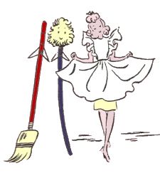 a drawing of a woman with a broom and duster