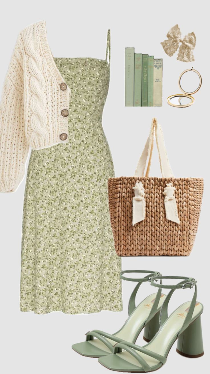 #vintage #sagegreen #churchoutfit #dress #cardigan #modest #spring #outfit #aesthetic #summeroutfit #christiangirl #outfitideas #ootd Modest Dress Aesthetic, Princess Core Outfit, Spring Outfit Aesthetic, Modest Girly Outfits, Blouses Designs, Feminine Outfits, Church Fits, Dress Cardigan, Modesty Outfits