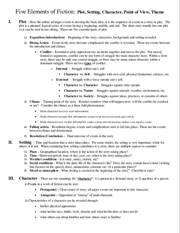 the five elements of fiction text structure