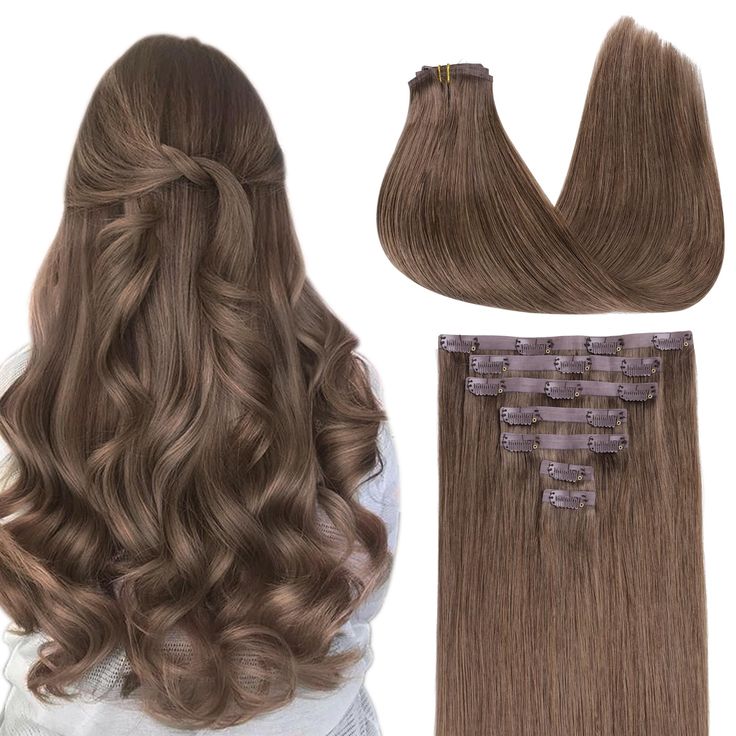 PRICES MAY VARY. Smooth Real Human Hair: Luxurious, genuine human hair extensions, designed for heat flexibility and enduring wear. Their silky, tangle-resistant weave integrates seamlessly with your hair, offering unparalleled comfort and a boost of confidence with every use. High-Quality Clips for Quick Wear: Our clip in extensions boast slim, silicone-backed clips for a barely-there feel, securely stitched and cushioned with gentle rubber to safeguard your scalp and hair. The PU design makes the seamless clip in hair extensions more invisible, comfortable, natural, and lighter. They're a breeze to self-apply and remove, perfect for effortlessly transforming your look for any event, from weddings to parties to date nights. Clip In Hair Extensions Specification: GOO GOO seamless clip-in h Clip On Hair Extensions, Light Ash Brown, Hair Extensions Clip, Real Human Hair Extensions, Heat Styling, Extension Designs, Natural Human Hair, Hair Easy, Remy Human Hair Extensions