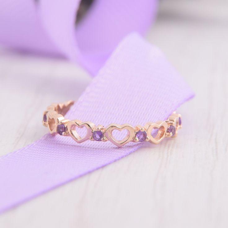 Dainty 14k rose gold heart purple amethyst womens wedding band, Unique small minimalist amethyst wedding ring, Amethyst jewelry,Gift for her WE OFFER UNLIMITED PERIOD INSTALLMENTS PLAN This is a beautiful, stunning, feminine ring that works well for all occasions, styles, and ages. You will love it! Ring information: Stone: Amethyst Approximate size: 1.5mm (8 stones) Metal type: Gold Metal stamp: 14k Gold Installment Payments We offer installment payments for an unlimited period for absolutely a Wedding Ring Amethyst, Amethyst Wedding Ring, Cute Promise Rings, Amethyst Wedding Rings, Heart Purple, Wedding Band Unique, Amethyst Wedding, Purple Rings, Purple Jewelry