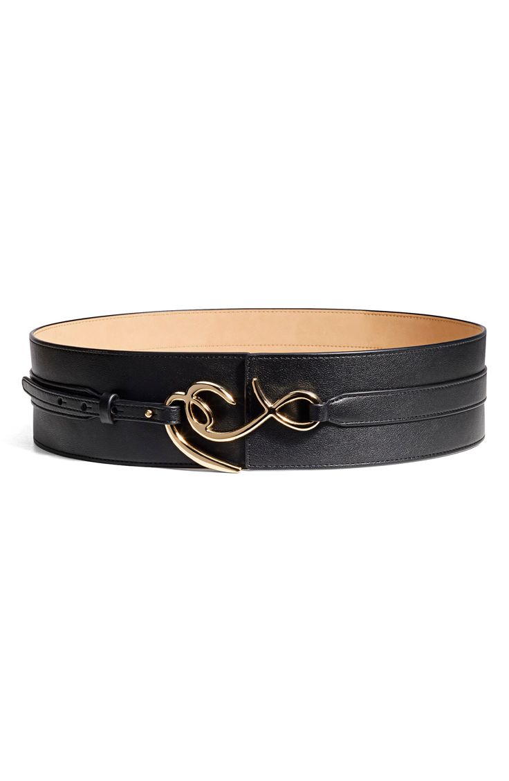 A gleaming logo buckle lends signature appeal to a trend-savvy corset belt that will complement your stylish wardrobe. 2 3/4" belt width Synthetic/leather Imported