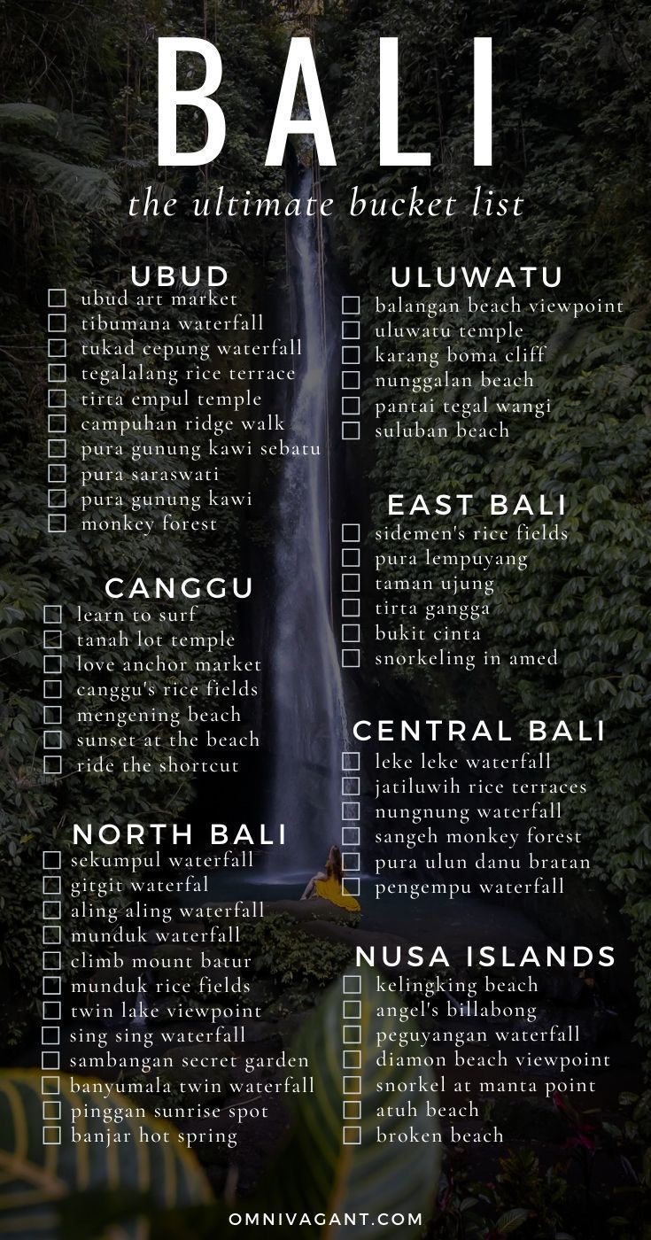 the bali travel guide is shown in black and white, with an image of a waterfall