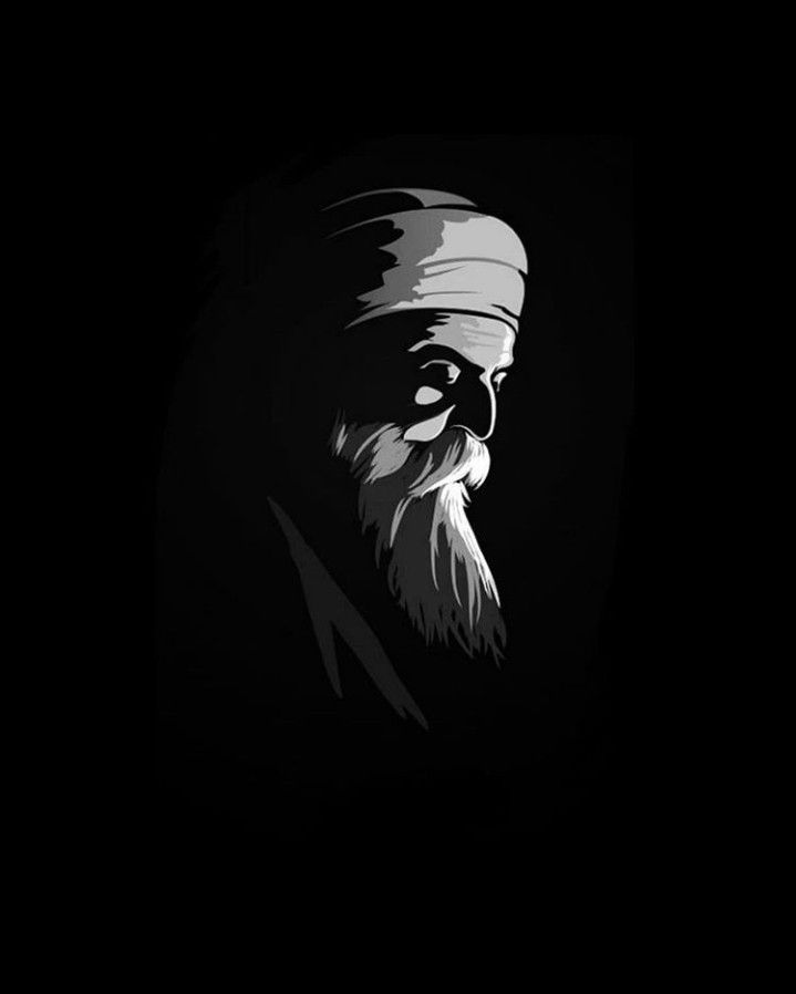 a black and white photo of an old man with a long beard in the dark