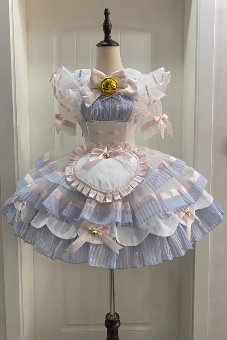 Fabric: Polyester Style types: Sweet Lolita Season: Spring, Summer, Autumn, Winter Include: Dress*1 + Blouse*1 + Apron*1 Size (IN) Bust Waist Length S 33.07 27.56 31.89 M 34.65 29.13 32.28 L 36.22 30.71 32.68 XL 37.80 32.28 33.07 Size (CM) Bust Waist Length S 84 70 81 M 88 74 82 L 92 78 83 XL 96 82 84 Cute Blue Clothes, Lolíta Dresses, Lotia Fashion, Aesthetic Outfits Dress, Magical Outfits, Cotton Candy Dress, Fairy Kei Fashion, Lolita Outfit, Magical Girl Outfit