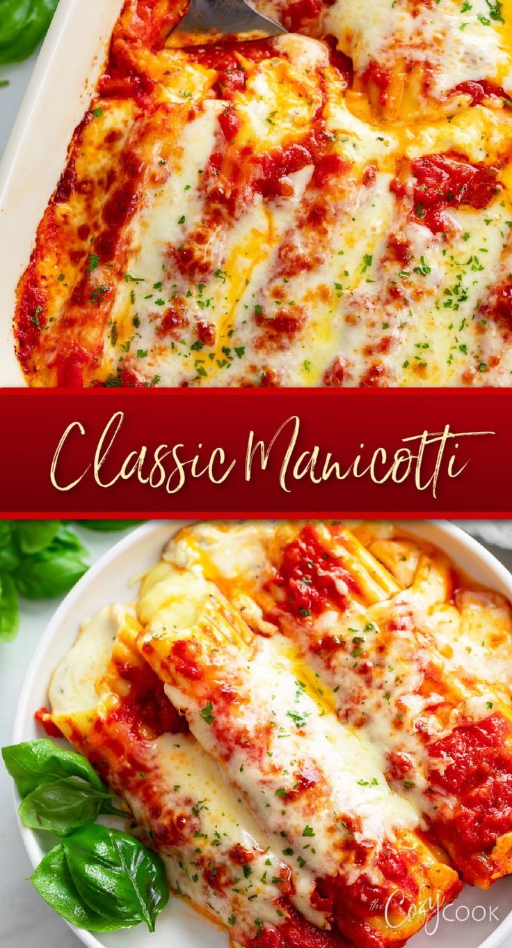 Manicotti topped with cheese and marinara sauce Cheese Cannelloni Recipes Ricotta, 3 Cheese Manicotti, Traditional Manicotti Recipe, Manicotti Recipe With Ricotta Cheese, Manicotti Recipe Shells, How To Cook Frozen Manicotti, Recipes For Manicotti, Recipes That Last A Week, Stuffed Manicotti Recipe Ricotta And Meat