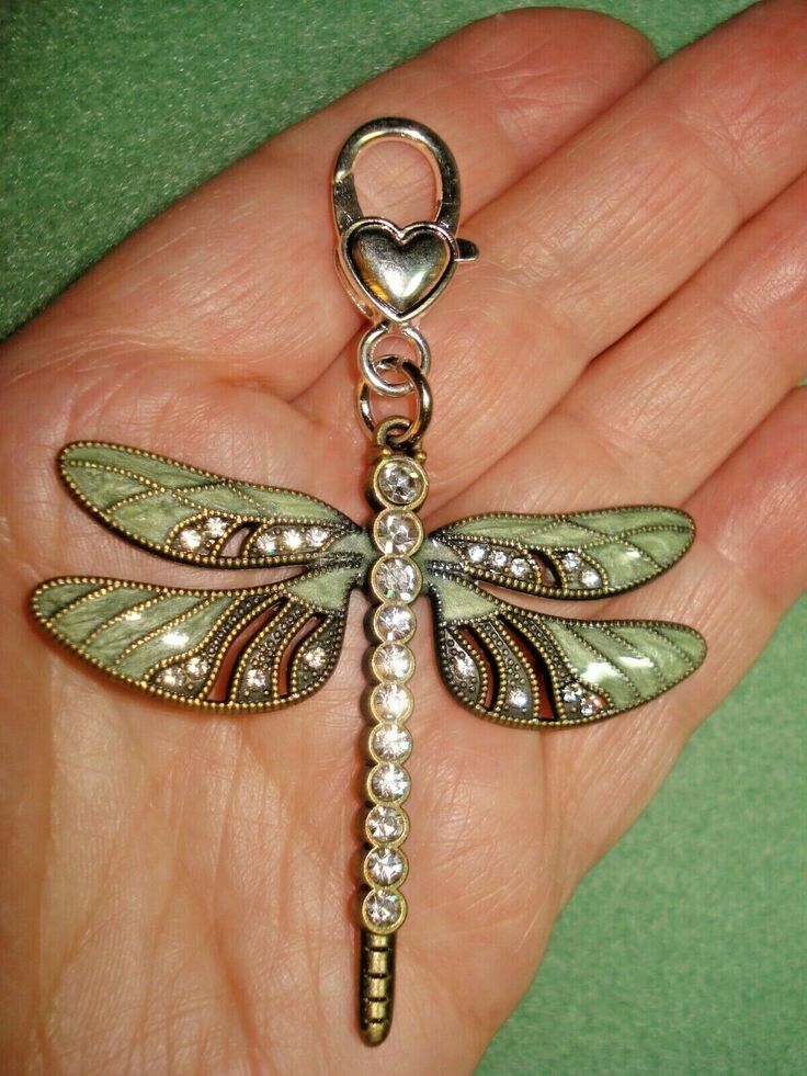 a hand holding a key chain with a dragonfly on it