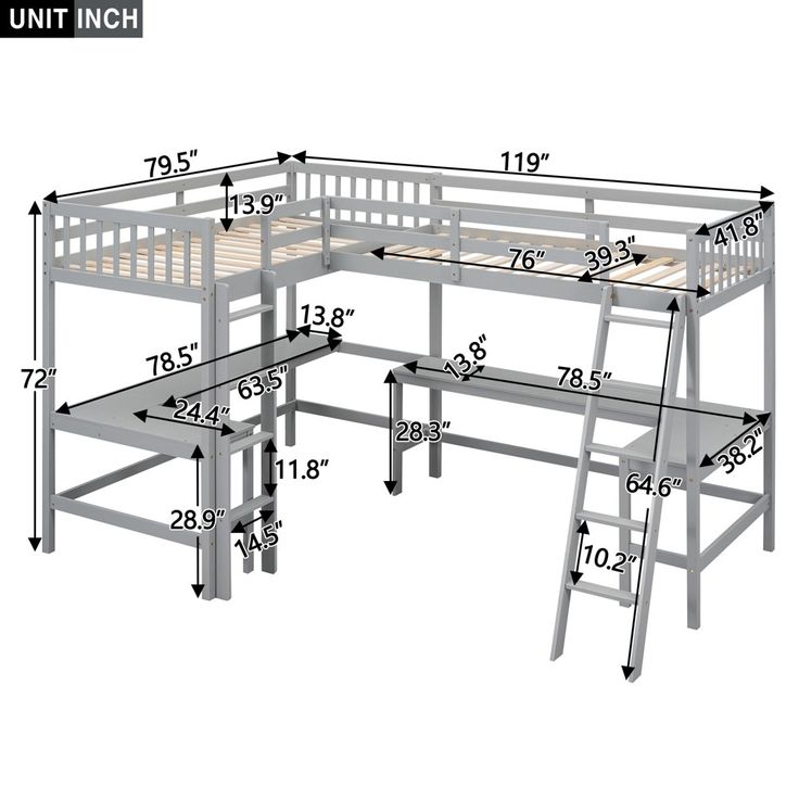 the loft bed is shown with measurements for it