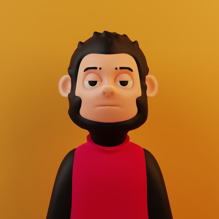 an animated man with black hair and red shirt