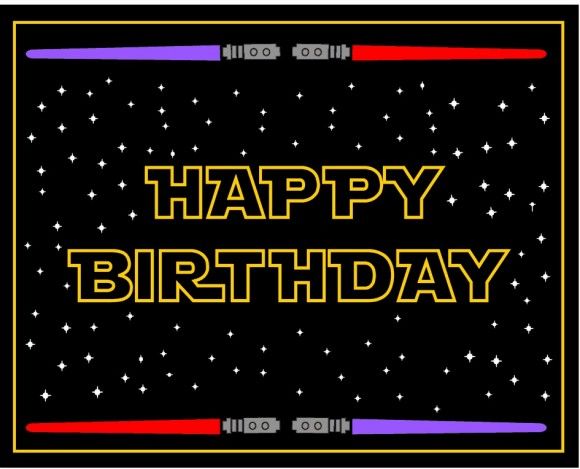 a birthday card with the words happy birthday written in yellow and purple on black background