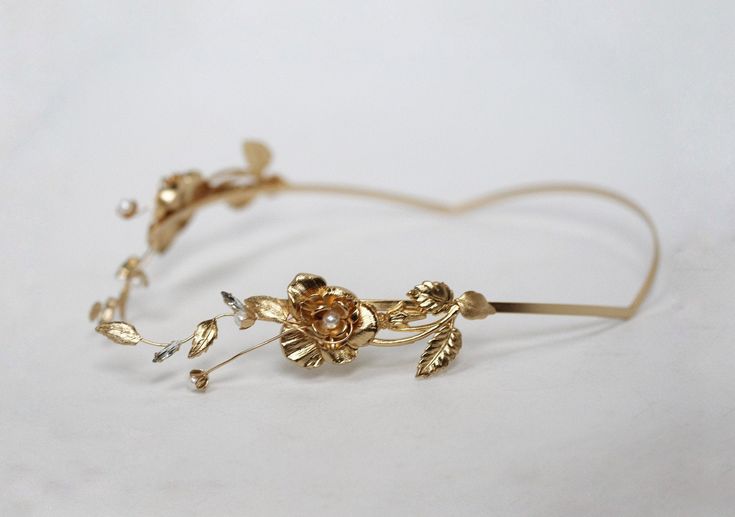 One of a kind Floral Bridal Crown Greek Goddess Headband, Roman Tiara, Bridal Hair Accessory Floral Wreath Flower Crown Gold Flowers Gold Flower Headband, Greek Gold Leaf Crown, Gold Floral Headband, Greek Goddess Hair Gold Leaf Headband, Twig Bracelet, Gold Leaf Crown, Egypt Jewelry, Bridal Cuff, Goddess Crown