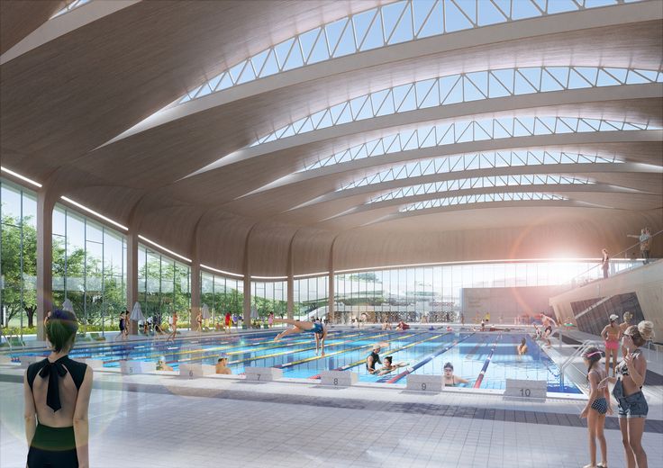 an artist's rendering of the indoor swimming pool