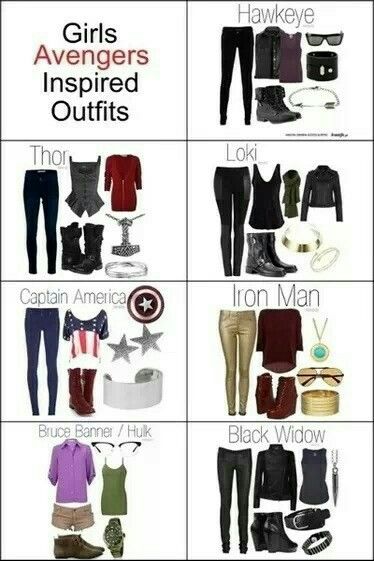 Avengers Outfits Ideas, Marvel Costume Ideas For Women, Outfits Inspired By Marvel, Superhero Inspired Outfits, Avengers Inspired Outfits, Avengers Clothes, Marvel Outfits, Marvel Halloween Costumes, Marvel Inspired Outfits