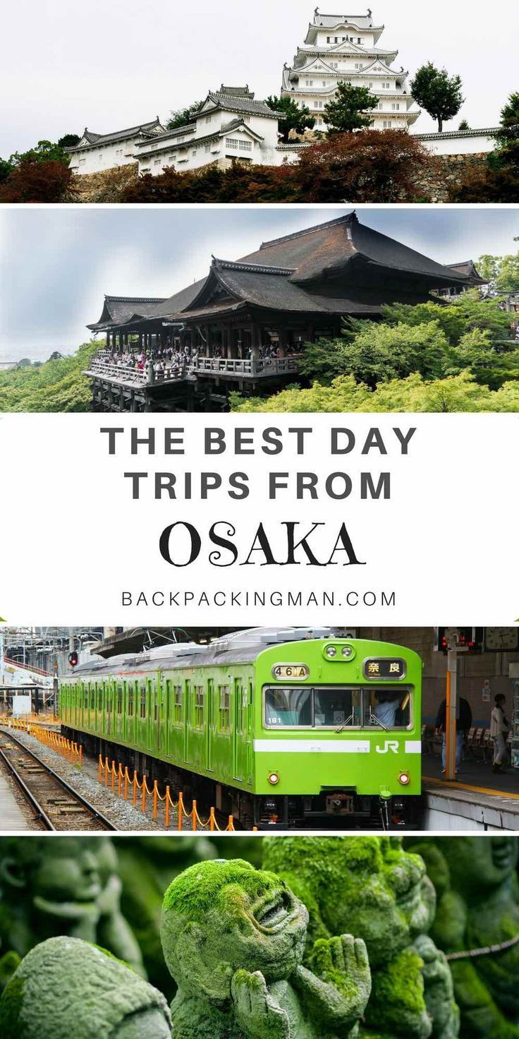 the best day trips from osak, japan with green plants and buildings in the background