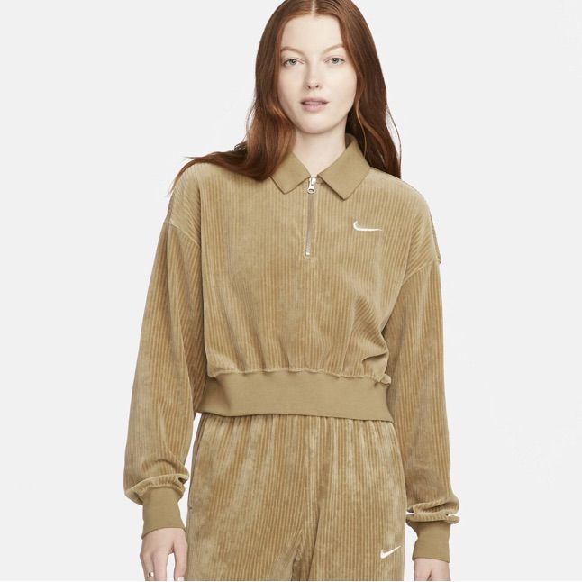 Nike Sportswear Women's Velour Tan Corduroy 1/4 Zip Pullover Collard Top Sz Xxl Item #: 51 Size: Xxl Color: Tan Flat Measurements: Pit To Pit: 29.5” In Top To Bottom: 22” In New Please Review All Photos And We Encourage To Ask Questions Before Purchasing. Thank You, Nike Sportswear Women, Crop Pullover, Zip Polo, Winter Fashion Outfits Casual, Special Clothes, Winter Tops, Winter Outfits Women, Winter Fashion Outfits, Polo Collar