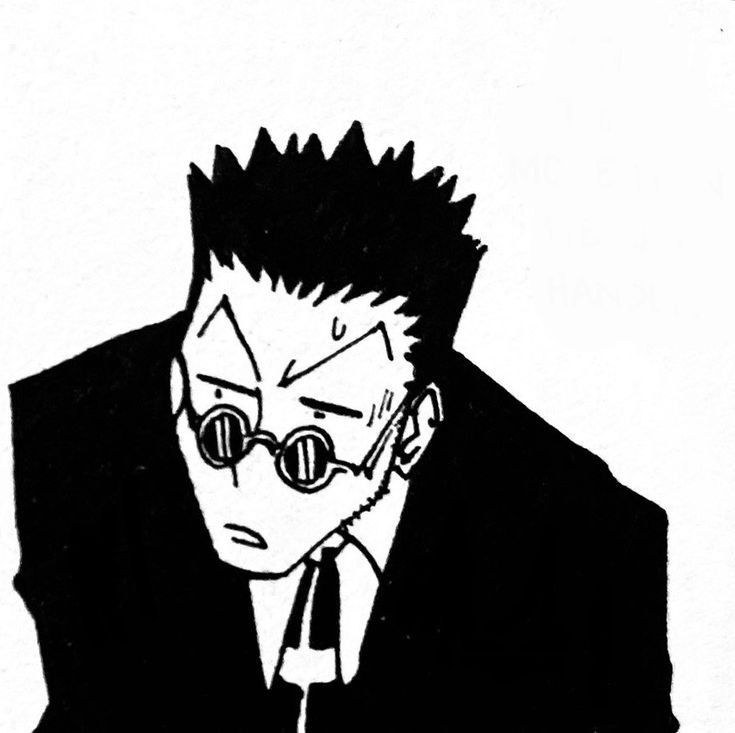 a black and white drawing of a man in a suit with glasses on his face