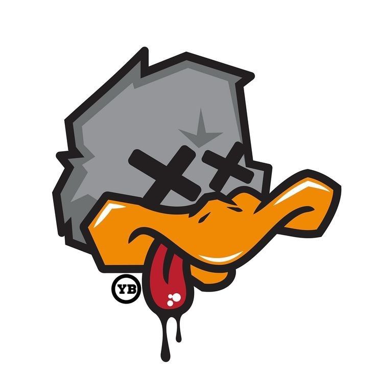 an image of a cartoon duck with a hammer in its mouth and blood dripping from it