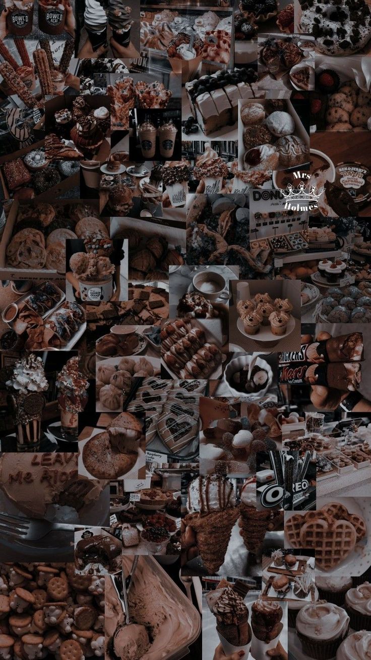 a collage of different types of food and pastries in black and white colors