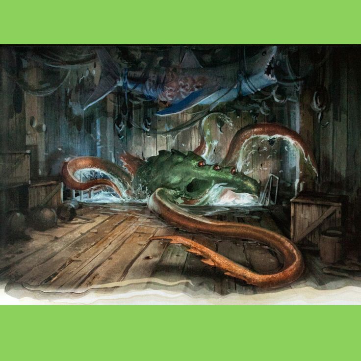 an illustration of a large alligator in a room