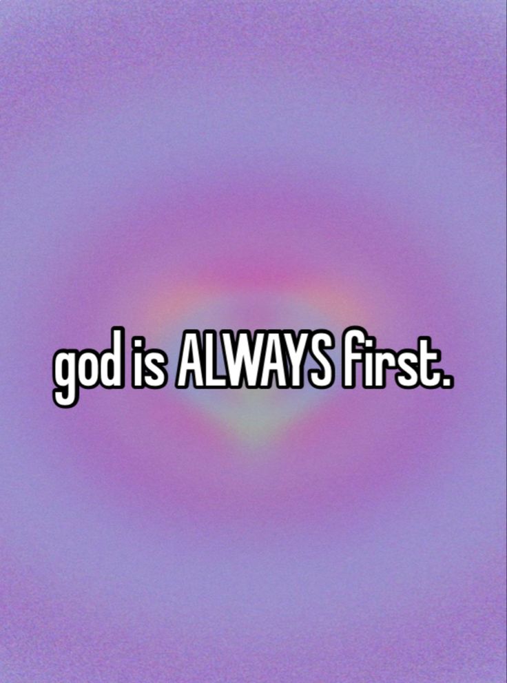 the words god is always first in front of a purple background with a circular design