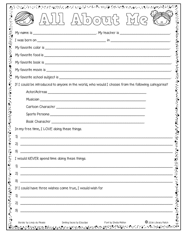 an all about me worksheet with the words and pictures below it in black and white