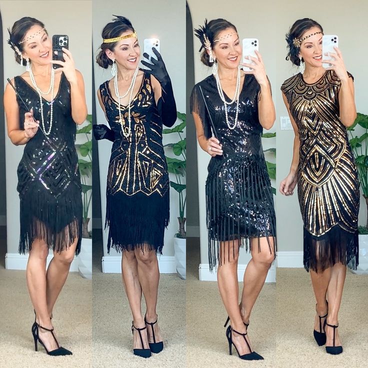 black fringe flapper dresses, black and gold dresses, fringe and sequin dresses 1920s Party Outfit, 20s Party Outfit, Great Gatsby Outfit, Gatsby Party Outfit, Gatsby Outfit, Gatsby Party Dress, Roaring 20s Fashion, Gatsby Costume, Great Gatsby Dresses