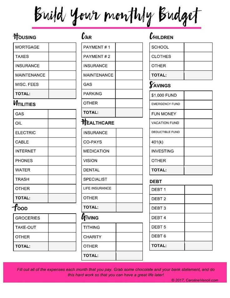 a printable budget sheet with the words build your money budget on it and an image of