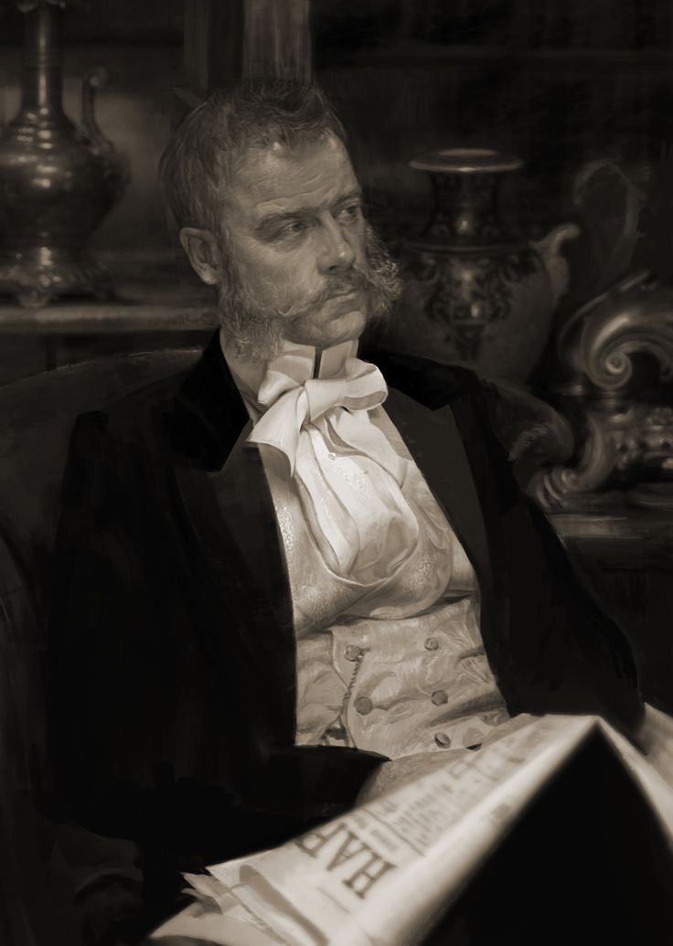 a black and white photo of a man in a tuxedo reading a newspaper