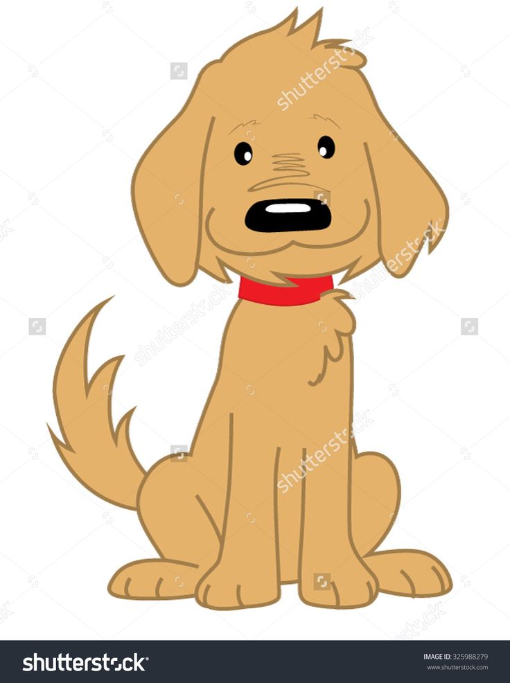 a cartoon dog with a red collar sitting down and looking at the camera, on a white