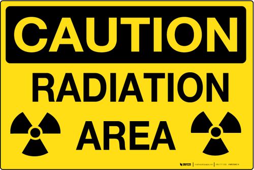 caution radiation area sign is shown in black and yellow