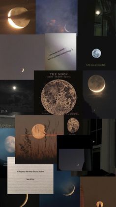 a collage of photos with moon images and text on them, all over the place