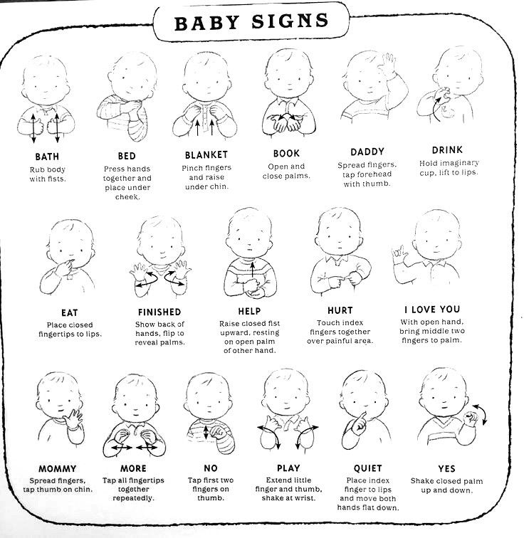 the baby signs are shown in black and white, with instructions on how to use them