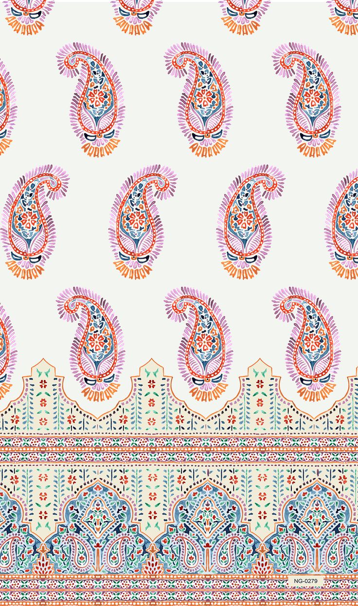 an image of a paisley pattern on a white background with pink and blue colors,