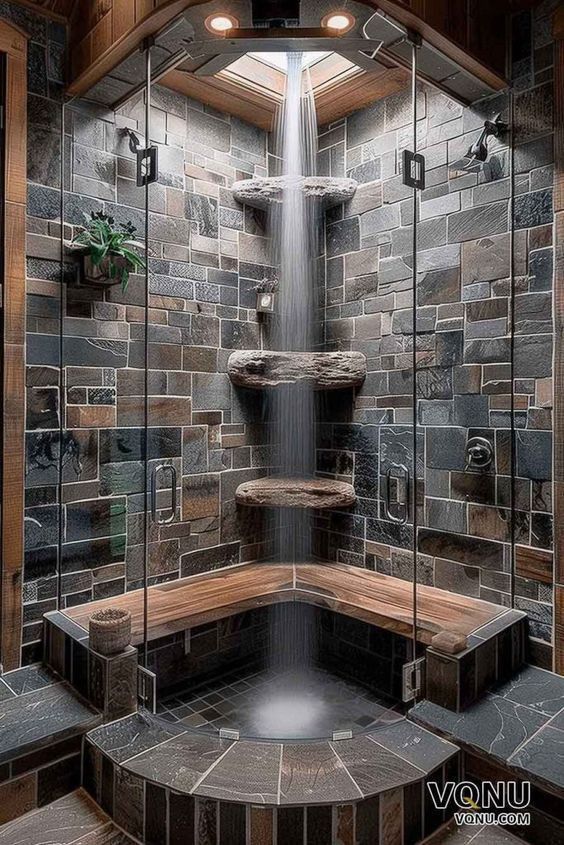 a very nice looking bathroom with a waterfall in the shower