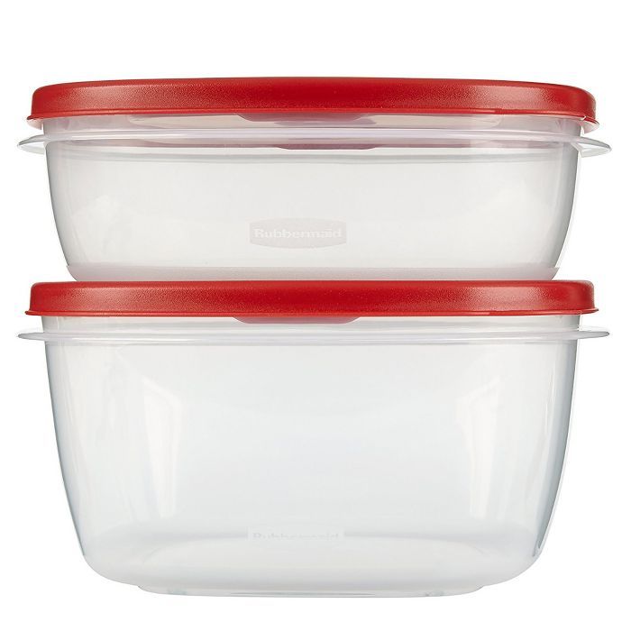 tupperware set with red lids on white background