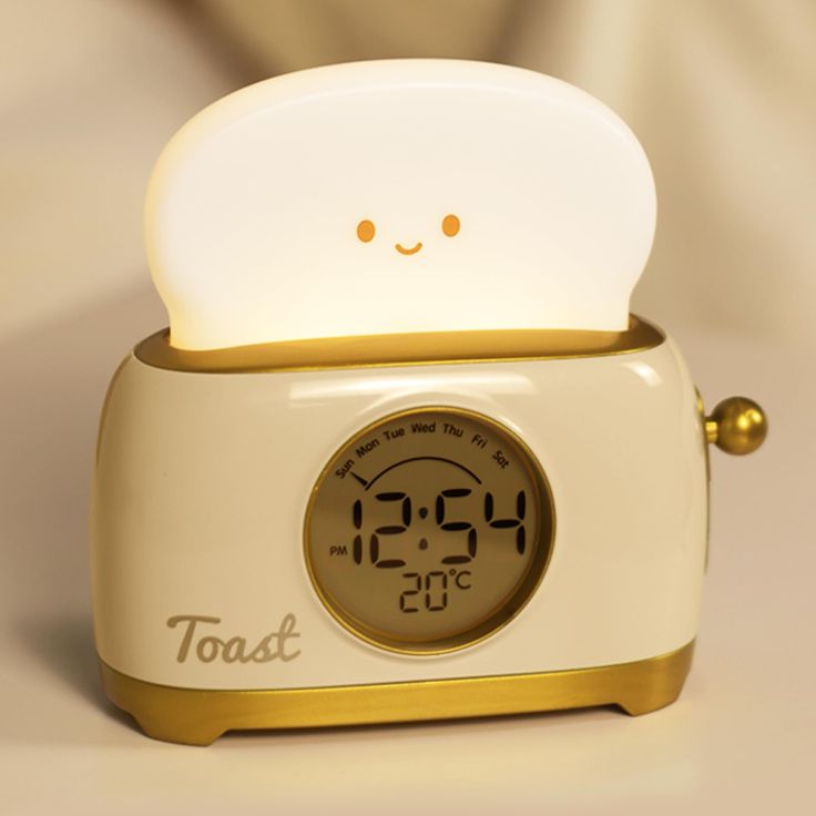 an alarm clock with a face on it