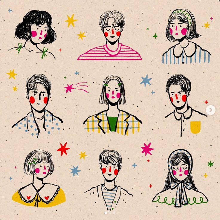 an image of people with different expressions drawn on them, including one woman and two men