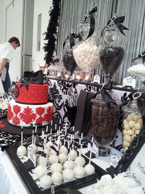 a table topped with lots of cake and candy