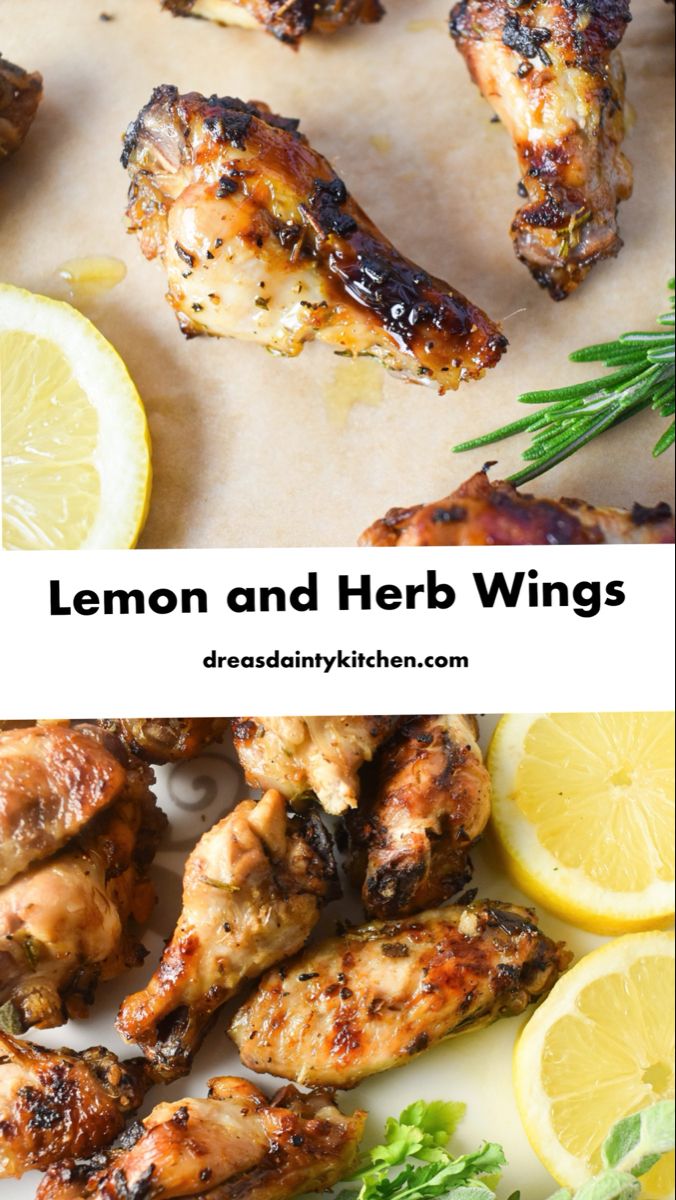 lemon and herb wings with herbs on the side